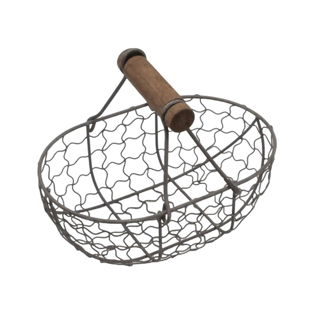 Fzl02068lm Coffee Fruit Bowl Iron Fruit Basket With Wooden Handle Vegetable Storing Food Photography Props Versatile(Coffee)