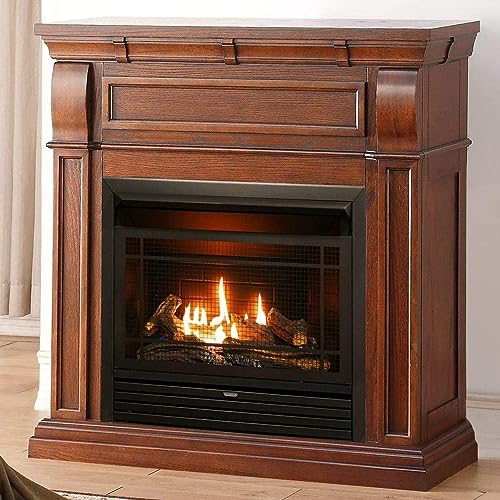 Duluth Forge Dual Fuel Ventless Gas Fireplace System with Mantle, Remote Control, 5 Fire Logs, Use with Natural Gas or Liquid Propane, 26000 BTU, Heats up to 1350 Sq. Ft., Chestnut Oak