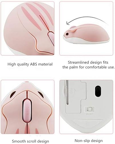 Miniatura 5 de Lindo mouse de hámster, mouse inalámbrico de 2.4 Ghz 1200 DPI con menos ruido, con forma de animal de dibujos animados, ratones ópticos portátiles