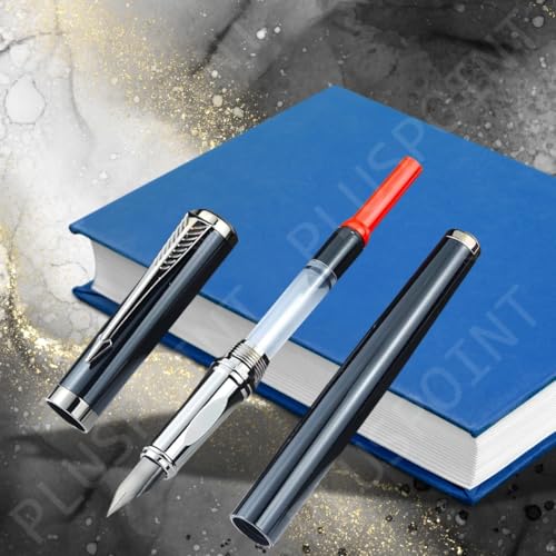 Image of PLUSPOINT Fountain Pen for Students | Iridium Tip Nib Refillable Fountain Pen with 2 Ink Refills | Office Stationery Gift for Kids | Perfect for Office and School Use (Phantom), Blue