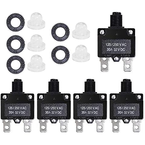 Fuzbaxy 5PCS 30Amp Circuit Breakers with Manual Reset 32VDC,AC125-250V with Quick Connect Terminals Cover