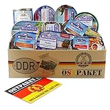 Inhalt: 10 Produkte Ostpaket Rügen Fisch mit 10 Produkten der DDR inkl. Karte Geschenkidee, Fischpaket Geschenkset Ostprodukte