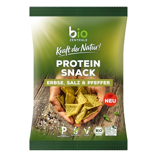 biozentrale Protein Snack Erbse, Salz & Pfeffer, 8 x 50 g (8er Pack), 26g Protein/100g, vegan & glutenfrei, über 70% Hülsenfrüchte, nicht frittiert, lecker mit unseren Aufstrichen
