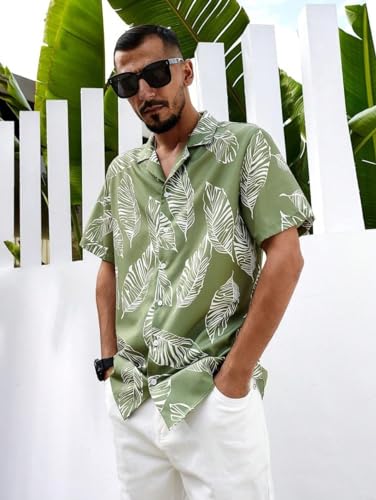 Image of LookMark Men Vibrant Printed Half Sleeve Loose Fit Casual Shirt in Cotton Blend - Perfect for Beach Days, Everyday Comfort, and Effortless Style