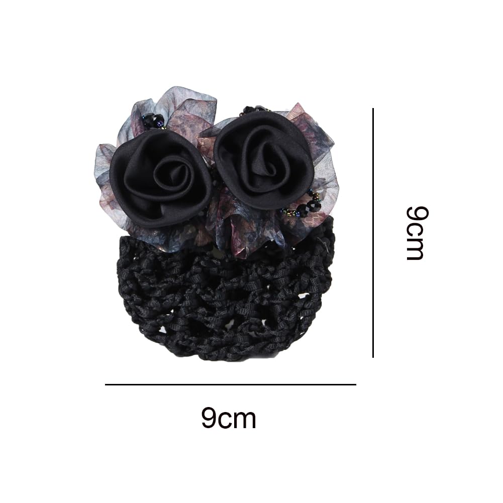 3 Pcs Women Flower Snood Net Barrette Hair Clip Bun Cover Flower Decor Hair Clip Hairnet Satin Bow Barrette French Hair Clips Hair Accessories for Stewardess Banks Hotels Staff - Image 2