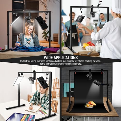 Image of NEEWER Overhead Camera Mount Rig for Top Down Shots, Heavy Duty Steel Tabletop Mount Stand Multi Device Platform for Flat Lay Photography Lighting Cooking Drawing Crafts, For Desks≥3.3' /1m Long, ST100