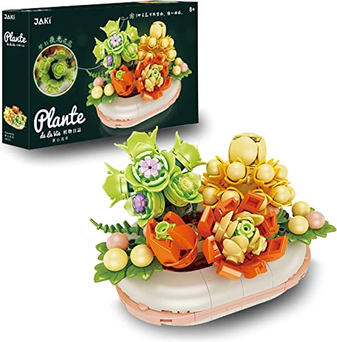 Bonsai Sukkulenten Bausteine, 327 Teilige künstliche Blumen Bausatz, DIY Blumenstrauß Bauspielzeugsets Bouquet Bausteine, DIY Botanik Kollektion Deko Geschenk für Erwachsene Kompatibel mit Lego (2721) Cover