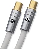 XO - Câble coaxial TV / AV antenne mâle / mâle blindé 1 m avec connecteur Pour téléviseurs UHF / RF, magnétoscopes, lecteurs DVD, magnétoscopes numériques, décodeurs câble et satellite - Blanc