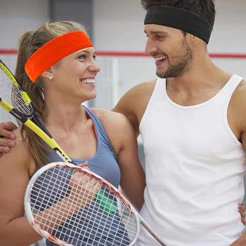 Image of 4 Pack Sweatbands Sports Headband for Men and Women, Moisture Wicking Athletic Workout Headband for Running, Tennis, Basketball, Yoga, Gym Stretchy Unisex Sweatband