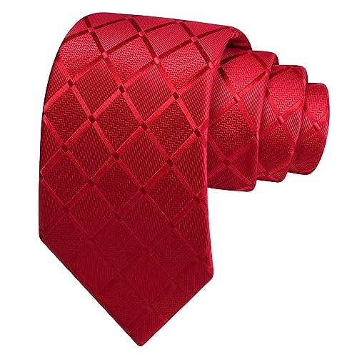 Image of GUSLESON 3.15 inch(8cm) Mens Tie and Lapel Pin Plaid Checkered Necktie Hankerchief Cufflinks Set for Men