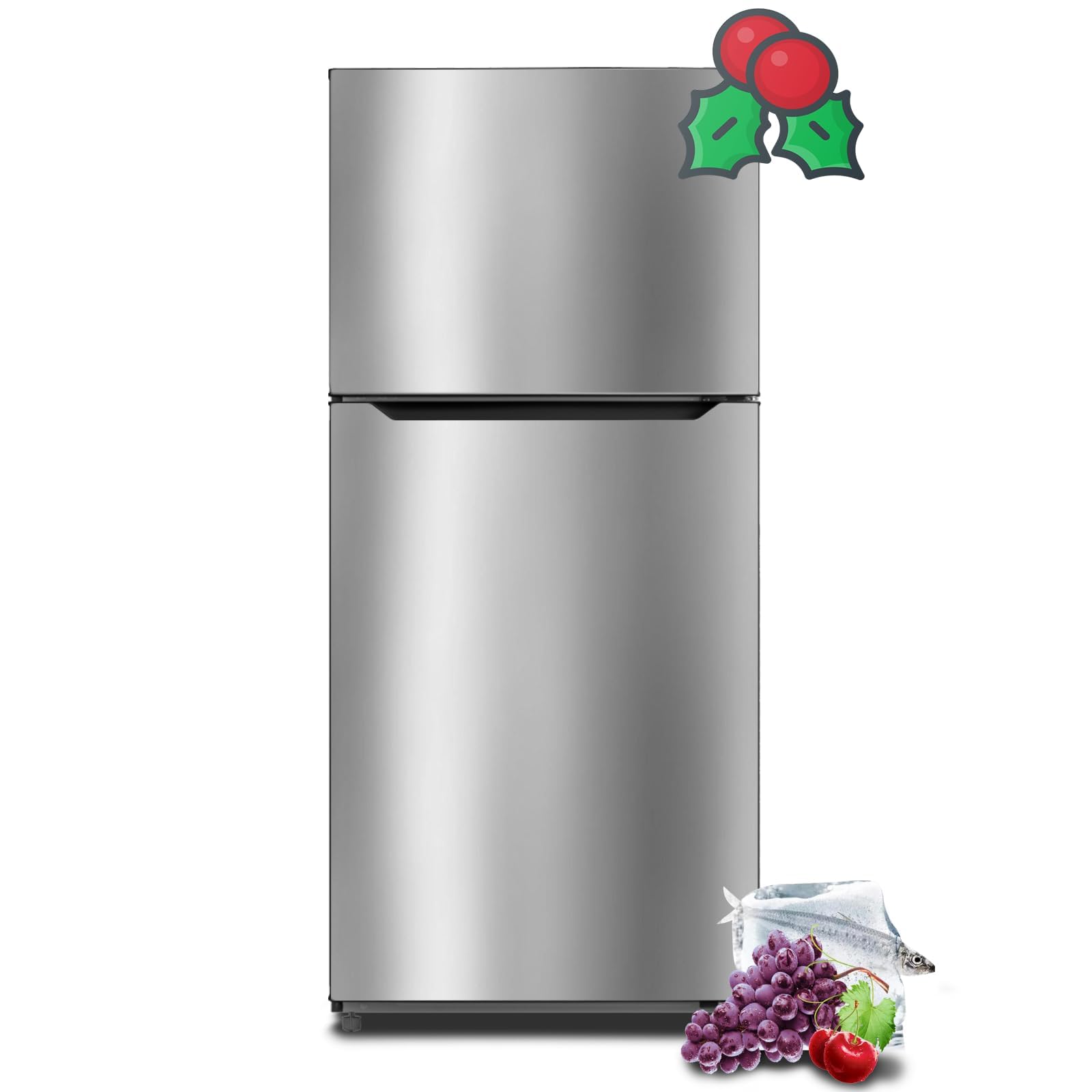 Techomey 13.9 Cu.Ft Top Freezer Refrigerator, Full Size Garage Ready Frost Free Fridge Freezer, 28" Standard Depth, Gallon Door Bins, LED Lighting, Stainless Steel on Fridge.com