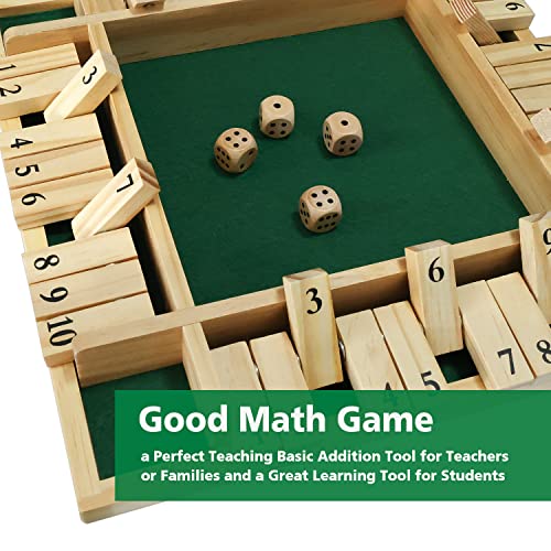 Gothink 12 Inch Shut The Box Dice Game With 8Pcs Dices Traditional Wooden Table Math Board Game 10 Numbers For Kids Adults, Family Classroom Home Or Pub Bar 1-4 Players #TOP4