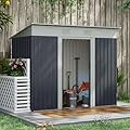 7' X 4' Metal Lean to Garden Shed with Double Sliding Doors Grey Steel