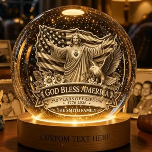 Image of 250 Anniversary USA Merchandise, Personalized 250th Anniversary Crystal Ball Night Light, Custom 1776-2026 USA LED Lamp, Engraved Patriotic Gift, American Independence Decor Light for Desk