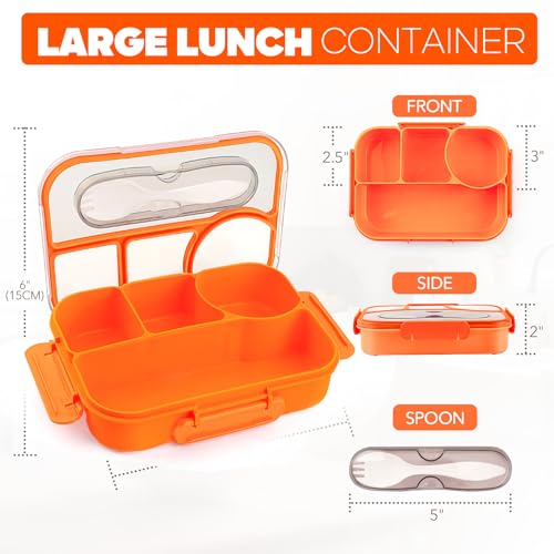 Image of EASYFUN Bento Box Adult, Lunch Box, 4-Compartment Lunch Containers, Drop-Proof, Dishwasher Safe & Made with BPA-Free Materials (Orange)