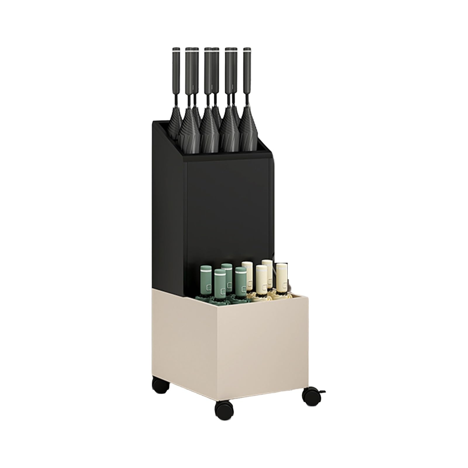 BHFPFZA DoubleLayer Metal Umb Stand with Wheels Large Capacity for Business Entrance & Hotel Reception Stylish Design (Color2 32x25x60cm)