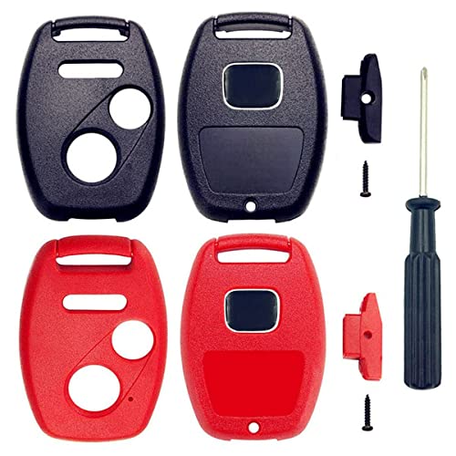 Olivine Auto 3 Buttons Replacement Key Fob Shell Case Fit for Honda Accord Crosstour Civic CR-V CR-Z Fit Odyssey Car Key Fob Cover Housing with Screwdriver (1Black+1Red)