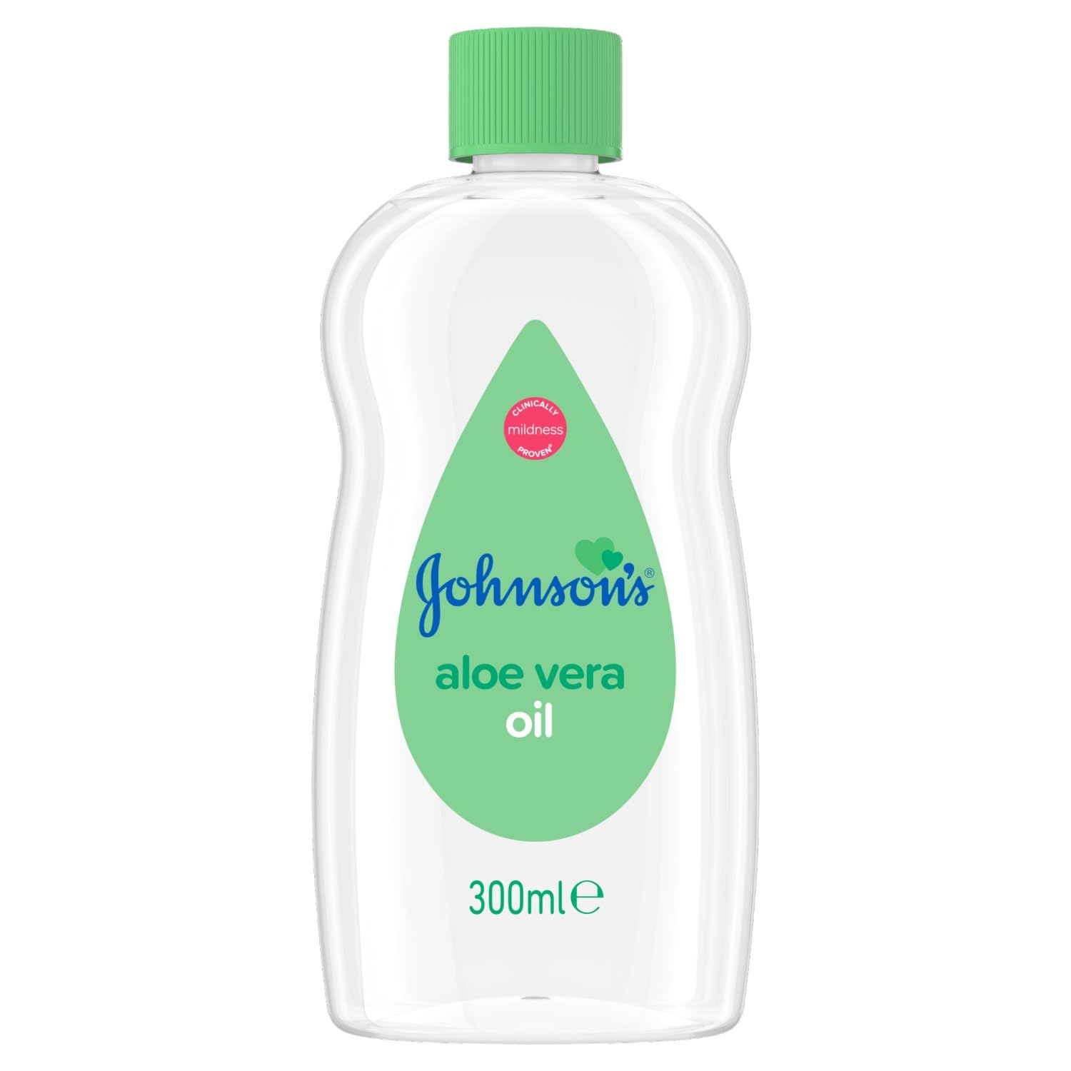 Johnson's Baby Olio Aloe Vera, Olio corpo idratante pelli delicate, Olio neonato con Aloe Vera per il massaggio quotidiano, Olio Johnson's Baby Oil per bambini e adulti senza coloranti e alcol, 300 ml
