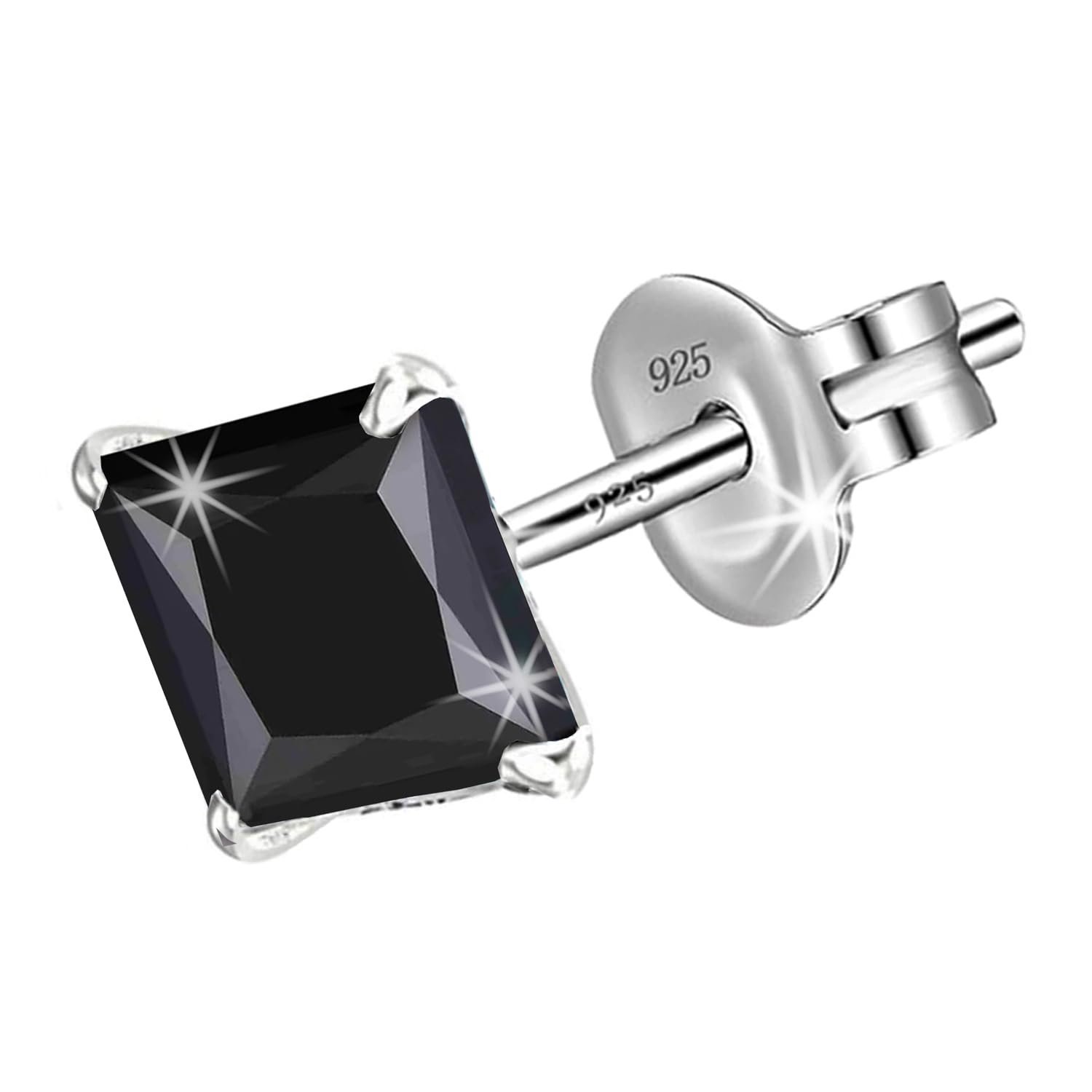 SIVYAA Mens Single Black Square Solitaire Diamond Stud Earrings | Pure 925 Sterling Silver | Princess Cut Cubic Zirconia Ear Tops | Gift Item for Men and Boys | 6 Month Warranty, 5MM (B0CK634Q5V) Amazon Price History, Amazon Price Tracker