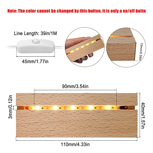 Wooden Lighted Base Stand, 4.33 Inch Rectangle LED Lights Display Base Wooden - Image 2