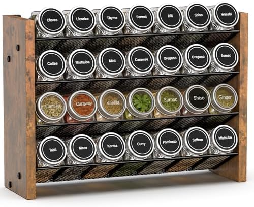 NESAPTO Spice Rack Organizer for Cabinet, Wood 4-Tier Vertical Se...