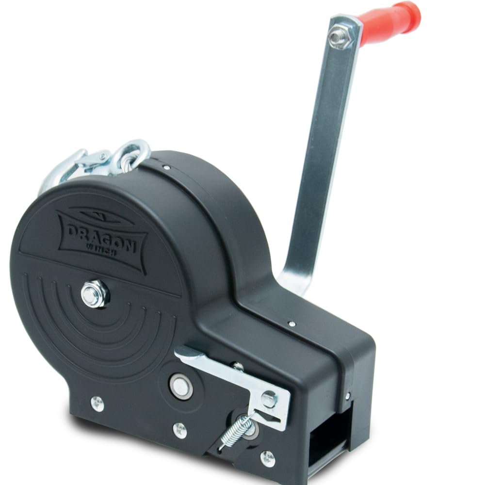 Dragon Winch Argano manuale con alloggiamento 3500 lbs / 1588 kg con gancio e Cavo in Acciaio 10m per piccole imbarcazioni, moto, veicoli e officina | Verricello manuale a due velocità
