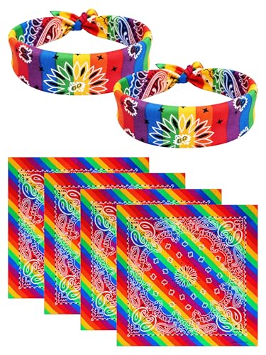 URATOT 6 Pack Gay Pride Headband Pride Rainbow Bandanas Cotton Rainbow Paisley Cowboy Handkerchiefs Support LGBT Causes