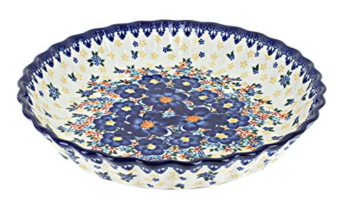 Blue Rose Polish Pottery Blue Dahlia Pie Plate