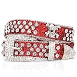 macoking Rhinestone Cowgirl Belts for Women Sparkly Belt Western Studded Skull Belt Red S