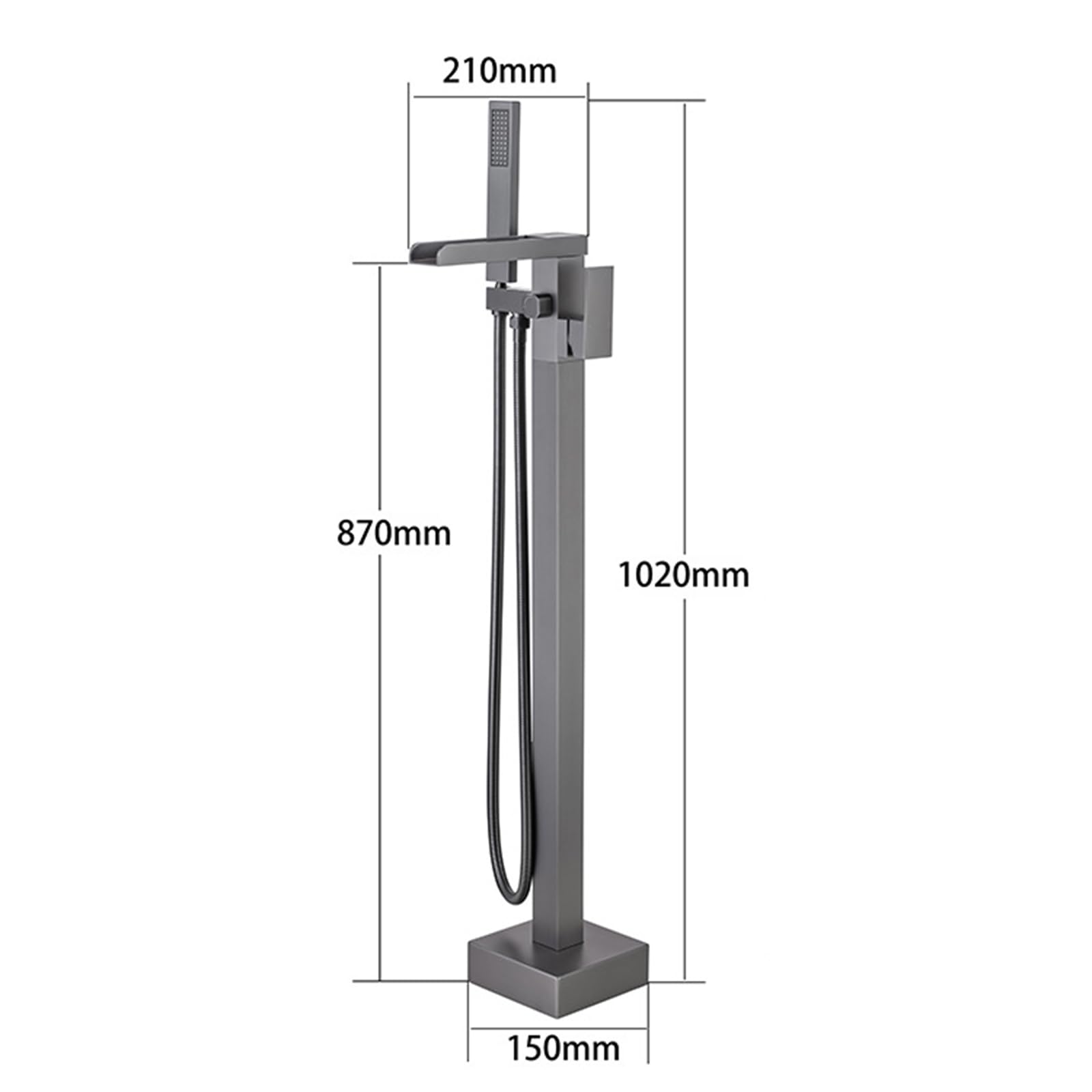 Grifo Mezclador de Bañera Y Ducha Grifo de Bañera Independiente Cascada Monomando 2 Funciones Conexión A La Pared Agua Fría Y Caliente Grifo de Bañera de Pie Gris