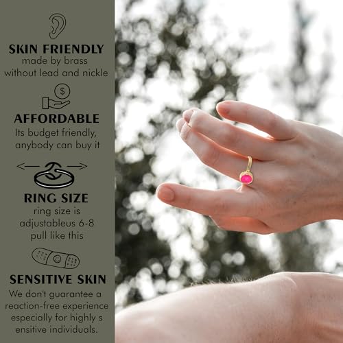 Rose Quartz, Moonstone, Round Gemstone Rings, Sterling Silver 92.5, Assorted Stones, 10 mm, Adjustable Shank US Scale Size 6-83