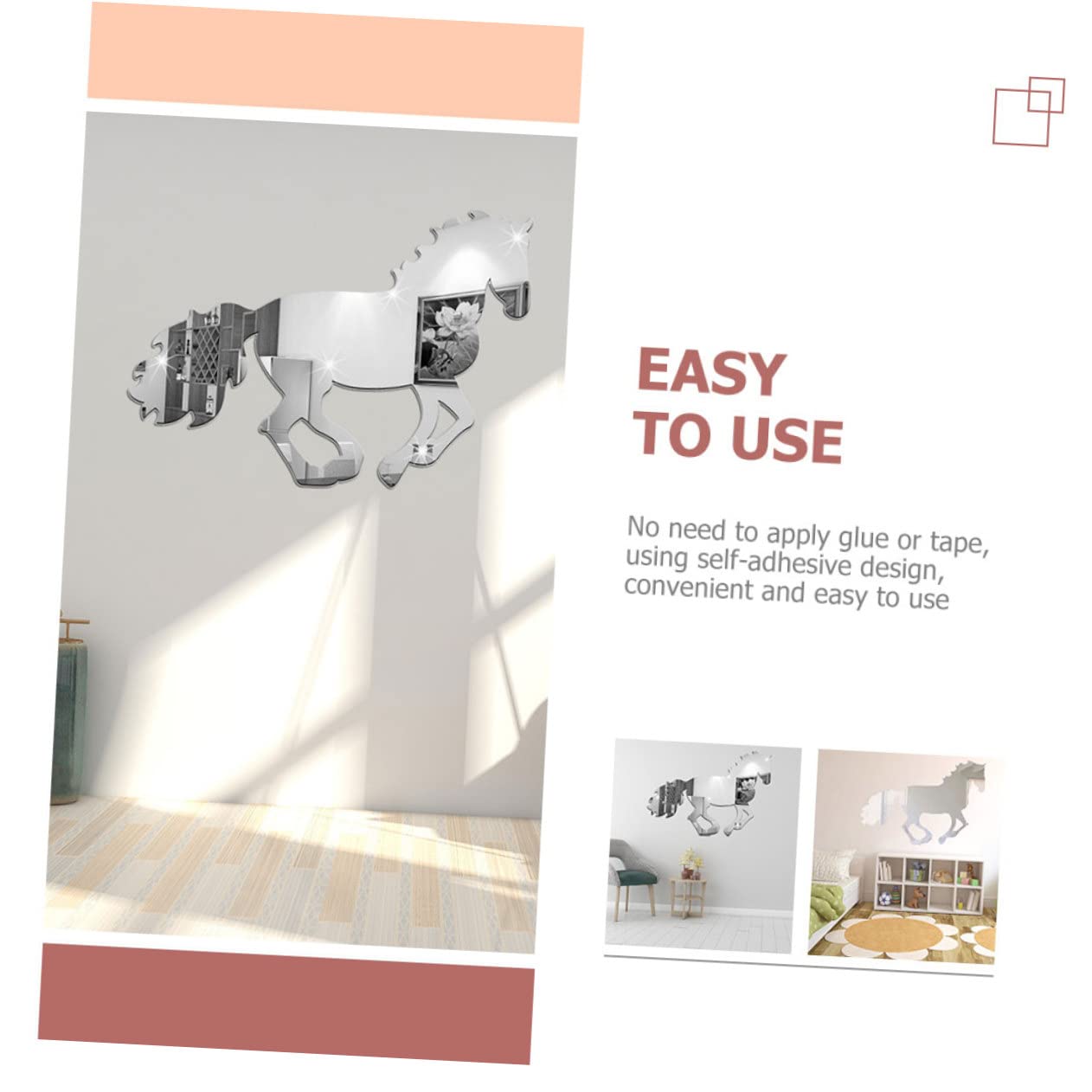Uonlytech 4 Feuilles Acrylique Miroir Autocollant Miroir Pour Chambre Autocollants Pour Hommes Carrelage Stickers Acrylique Stickers Muraux Bricolage Cheval Décoration Murale