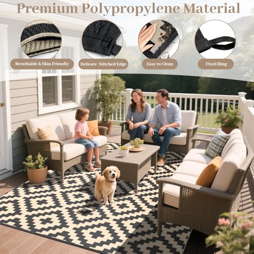 MOKANI Outdoor Teppich Wetterfest 120x180cm, Kunststoff Stroh/Plastik Reversible Matte UV-beständig Camping Patio Wasserdichter Außenbereich für Balkon Terrasse Pinic