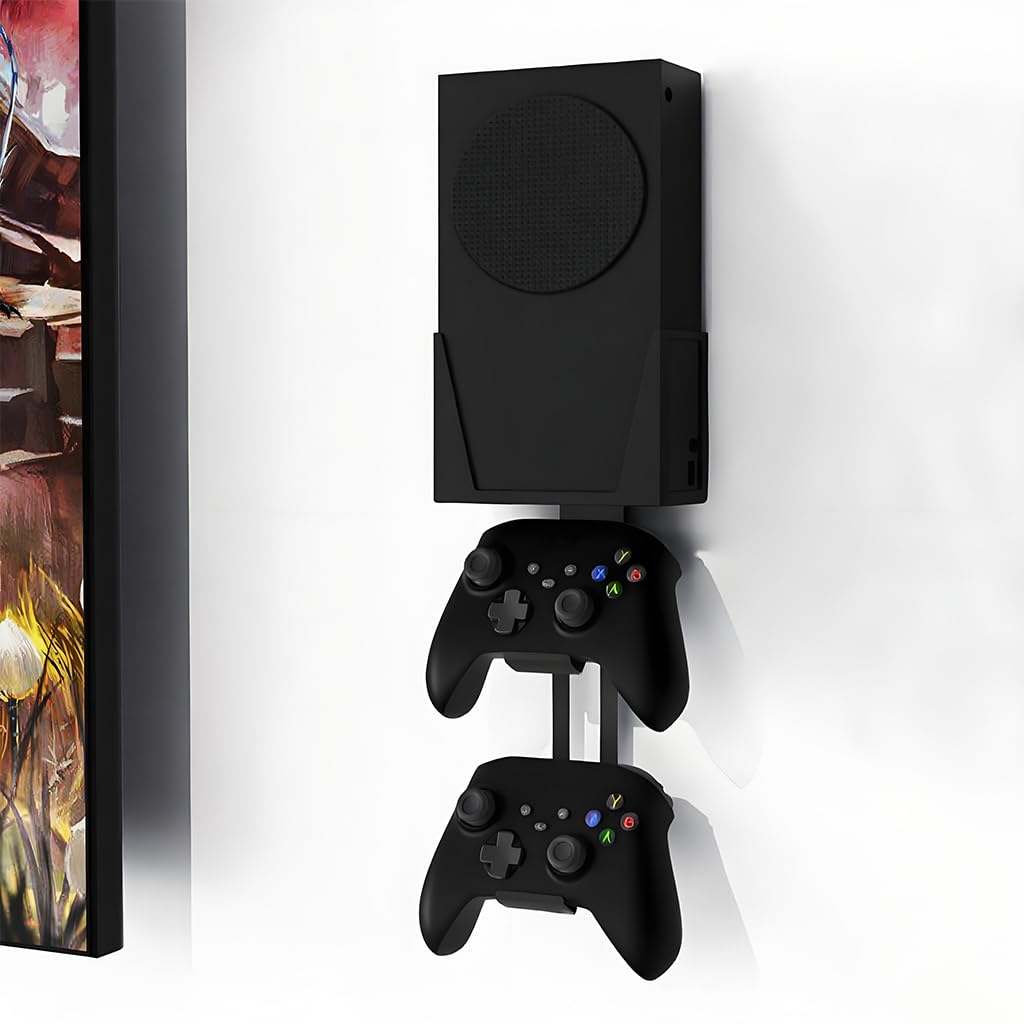 Support mural pour Xbox Series S – Tout en métal à suspendre au mur près ou derrière la TV gauche/droite, kit de montage mural avec support de manette amovible, noir