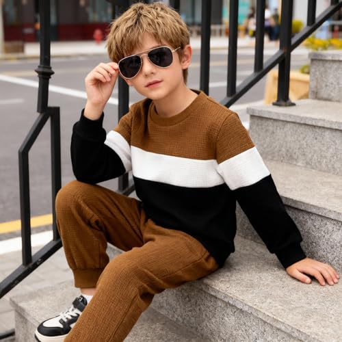 Image of Kid Toddler Boy Clothes Color Block Sweatshirt and Casual Pants 2Pcs Boys Fall Winter Outfits 1-5T