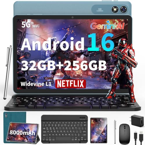 Image of 2026 Android 16 Tablet 10 inch - 32GB+256GB+2TB Expand, Gemini AI (Green) | Tablet with Keyboard, 8-Core, 8000mAh, GMS, GPS, 2 in 1 Tablet with Case, Mouse, Stylus, for Study, Business & Entertainment