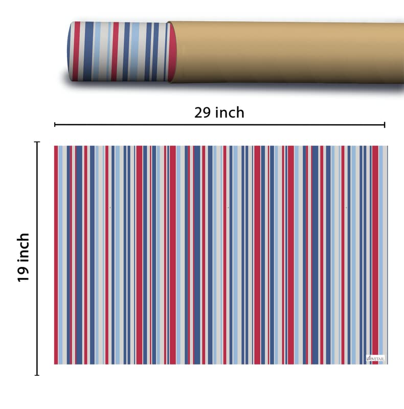 Dovetail Candy Cane Gift Wrapping Paper β Pack of 4 Sheets (29 x 19 in) | Red, White & Blue Stripe Design for Birthdays, Christmas & Everyday Gifting