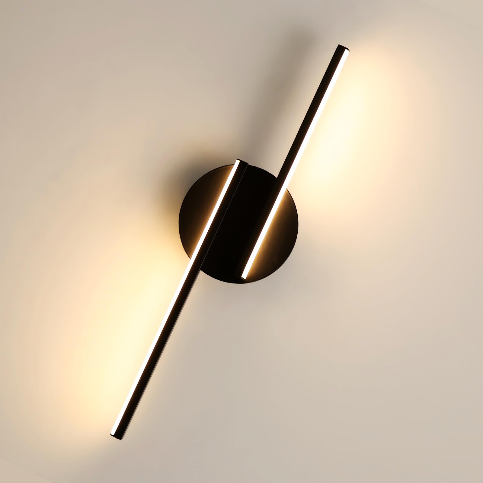 Pheashine LED Indoor Wall Lights 16W Wall Sconce Lamp Modern LED Wall Light Black for Bedroom, Living Room, Hallway, Staircase, Vanity, 3000K Warm White Light