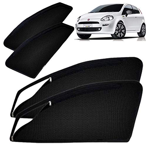 Image of Autofact Magnetic Car Sunshades Compatible with Fiat Punto (Set of 4) - Easy Installation, UV Protection, Keeps Car Cool (Front 2 with Zippers for Easy Access, Rear 2 Without Zippers)