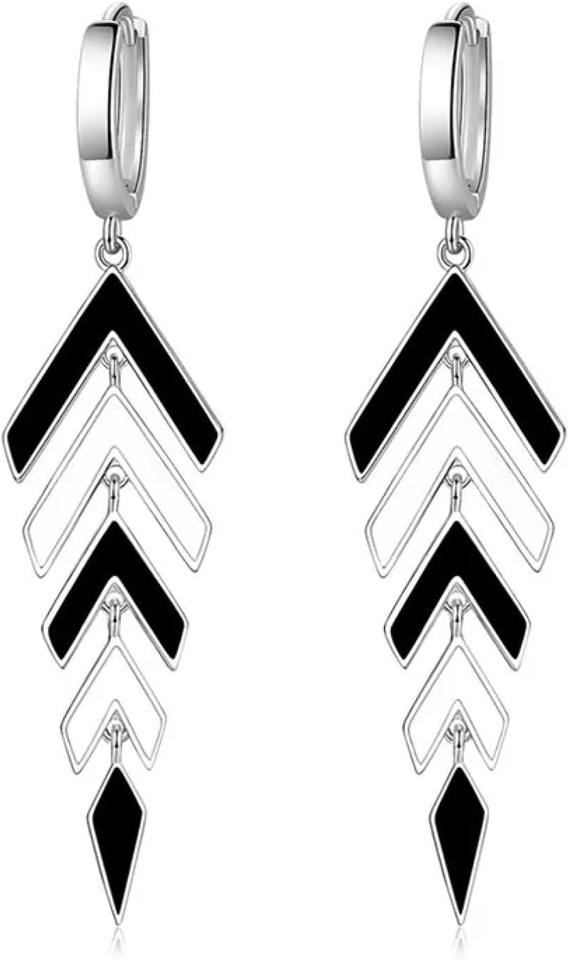 GFYWZ Stud earrings Drop Dangle earring Chic Black White Arrow Long Tassel Earrings For Women Silver Earring Lady Party Jewelry Gifts wedding Birthday gifts for women