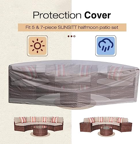 SUNSITT Patio Furniture Cover Half Moon Outdoor Sectional Furniture Cover, Waterproof Curved Sofa Covers, 120''L x 56''W x 28''H