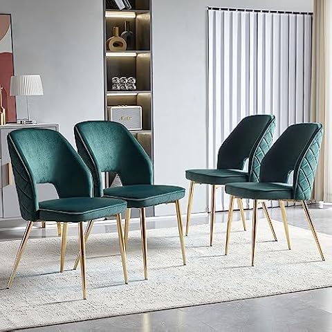 Homedot Set of 4 Upholstered Room Chair Armless Modern Mid-Century Home Desk Chair Velvet Thick Cushion Reading Chair Space Saving Living Room Chair with Sturdy Metal Legs for Any Home Decor Cover