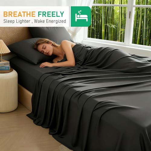 Image of 100% Viscose Derived from Bamboo Sheets, Soft & Cooling Viscose from Bamboo Sheets for Hot Sleepers, Ultra - deep Pockets Fit 18 inch-24 inch Mattresses(Gray)