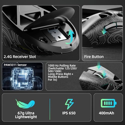 Image of Aula SC620 Wireless Gaming Mouse, Tri-Mode 2.4GHz /USB-C /BT5.3 Computer Mouse with 12000 DPI, Programmable Macro Gamer Mouse with Rapid Fire Key, RGB Light Gaming Mice for PC /Laptop /Mac
