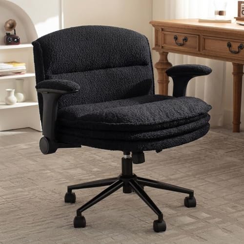Dowinx Criss Cross Chair with Adjustable Flip-up Arms and Wheels, Comfort Ergonomic Office Desk Armchair with 3 Layer Cushions, Wide Seat Vanity Chair for Home Office, Living Room, Dark Blac
