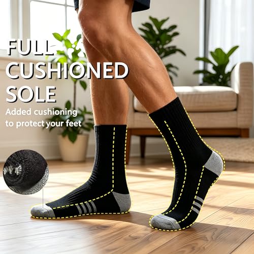 Image of Men's Cushioned Crew Socks 6 Pack Cotton Running Athletic Socks Sport Daily