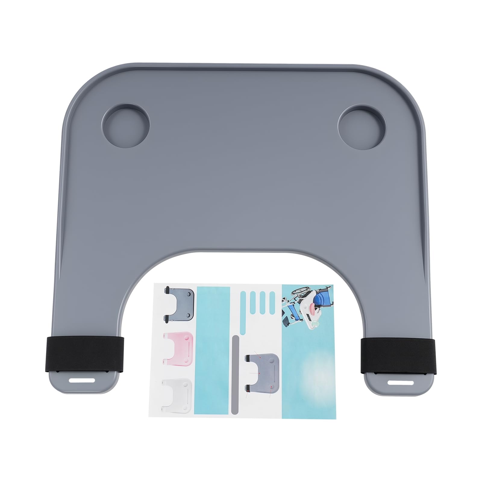 Rollstuhl-Tablett Tisch für Erwachsene ältere Menschen, abnehmbare ABS-Kunststoff-Rollstuhl Esstisch Board mit 2 Cup Holder, tragbare Rollstuhl-Tablett, zum Essen, Lesen, Arbeiten, Grau
