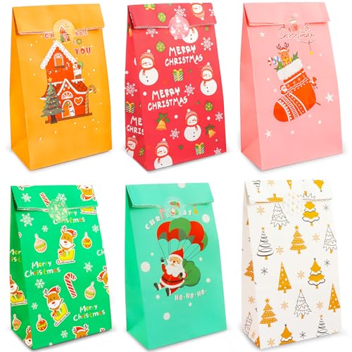 Coicok 12 Pezzi Sacchetti Regalo di Natale, per Biscotti con Adesivi - Forniture per Feste e Confezionare Regali (6 Stili)