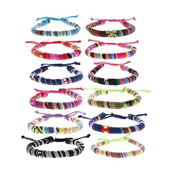 FROG SAC 12 Woven Bracelets for Women and Men, Boho Ethnic Friendship Bracelet Pack for Teen Girls, Adjustable VSCO Girl Stackable Beach Jewelry, Easter Basket Fillers Stocking Stuffers for Boys