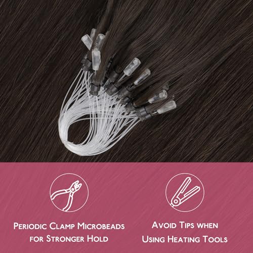 Image of WENNALIFE Microlink Hair Extensions Human Hair, 50g 50s 20 Inch Light Dark Brown Remy Hair Microbead Micro Link Microloop Microring Invisible Straight Natural Fusion Installation